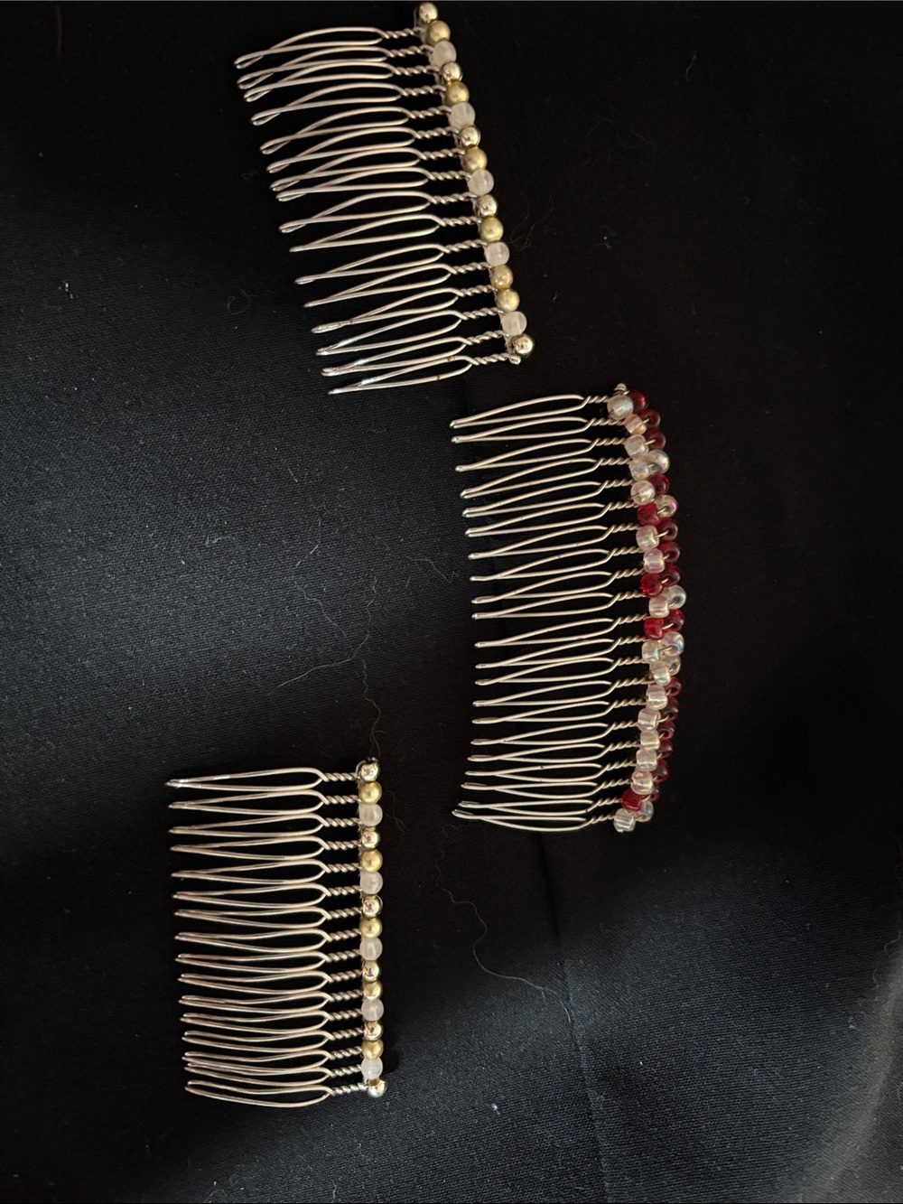 Beaded Hair Combs Set – Red and Gold Accent Women’s Hair Accessories